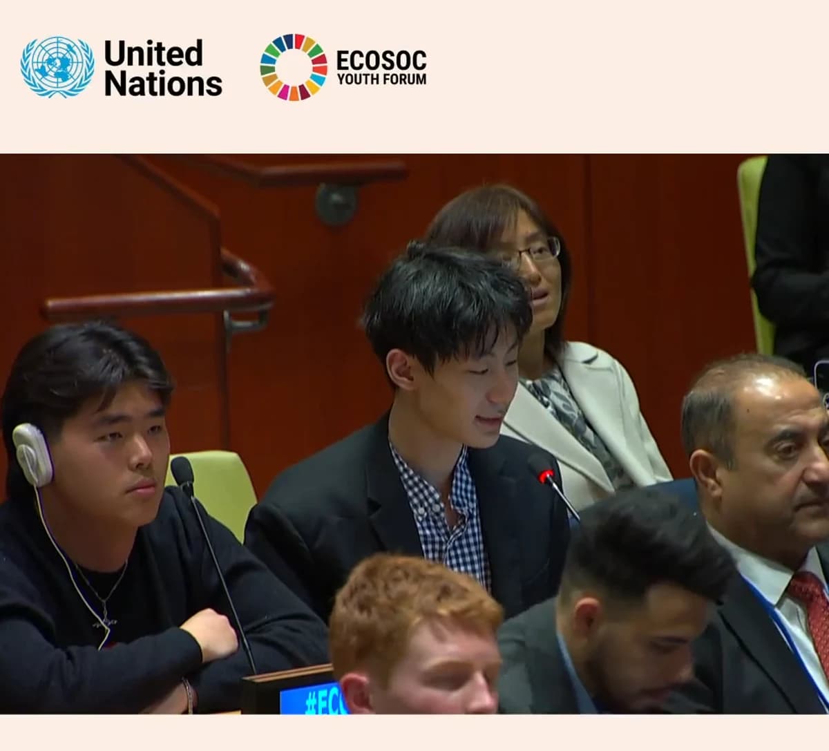 Jayden Shin speaking at the UN ECOSOC Youth Forum, 2025